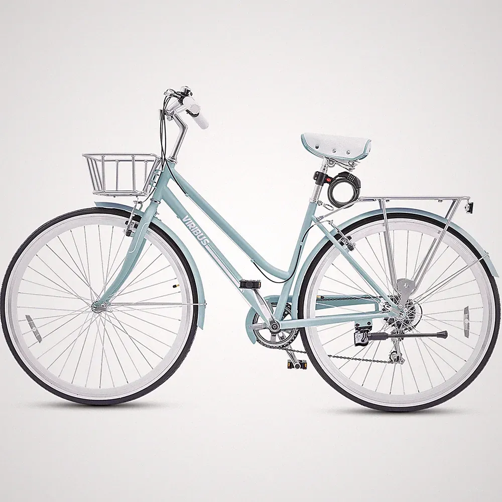 VIRIBUS Womens Ladies Hybrid Bike 7 Speed Road Bike 700C Bicycle with Basket